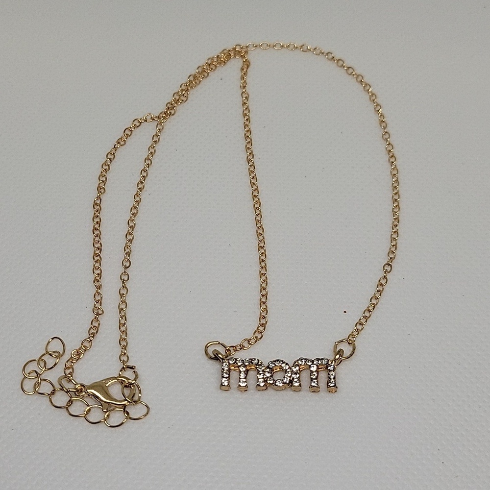 MOM Rhinestone Gold Tone 18" + 2" Extension Necklace